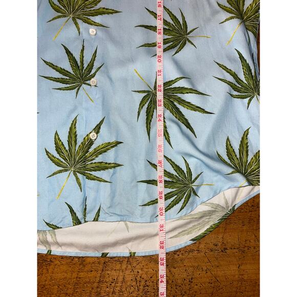 NWT Mens Bugatchi Blue Green Leaf Tropical Print Long Sleeve Button Down Size XL - Picture 8 of 10